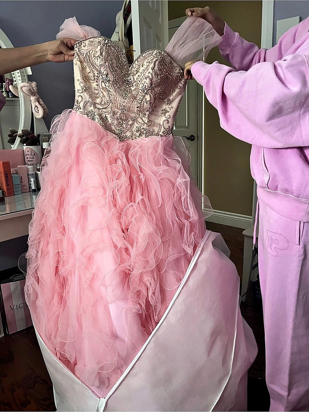 Pink Strapless Ball Gown